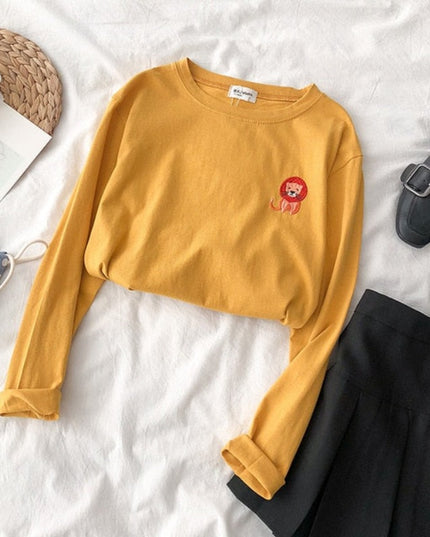 Damska koszulka z długim rękawem z naszywkami zwierzątek