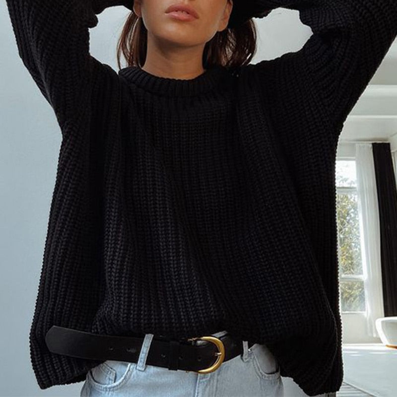 Damski sweter dziergany o kroju oversize