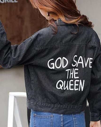 Damska kurtka przejściowa z nadrukiem na plecach