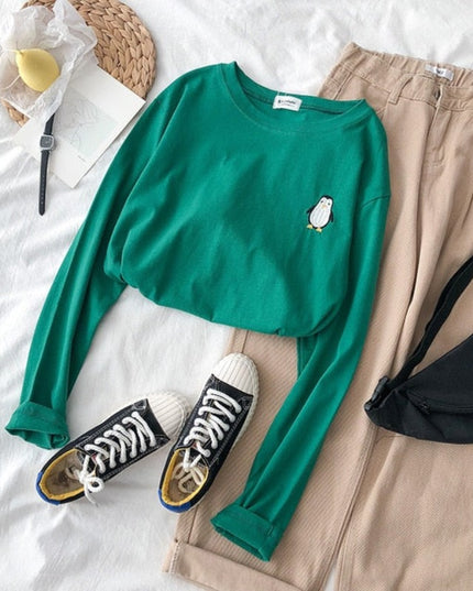 Damska koszulka z długim rękawem z naszywkami zwierzątek