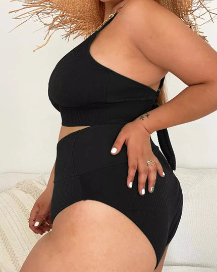 Dwuczęściowy strój kąpielowy plus size z prążkowanego materiału