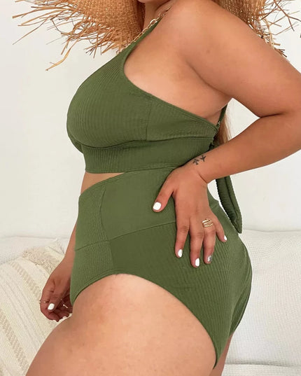 Dwuczęściowy strój kąpielowy plus size z prążkowanego materiału