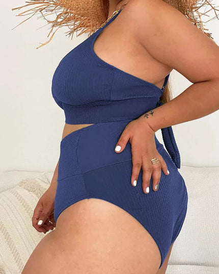 Dwuczęściowy strój kąpielowy plus size z prążkowanego materiału