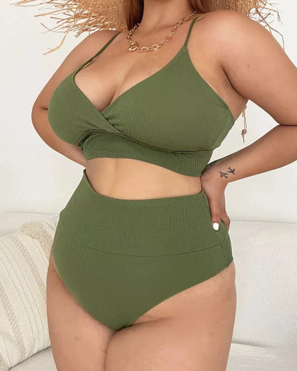 Dwuczęściowy strój kąpielowy plus size z prążkowanego materiału