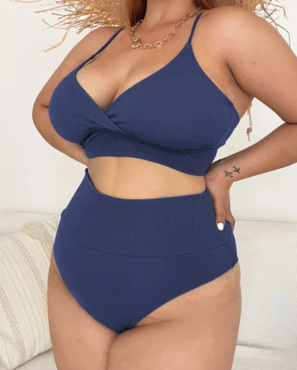 Dwuczęściowy strój kąpielowy plus size z prążkowanego materiału