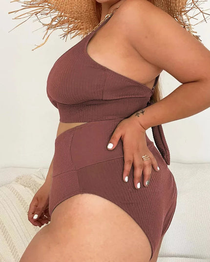 Dwuczęściowy strój kąpielowy plus size z prążkowanego materiału