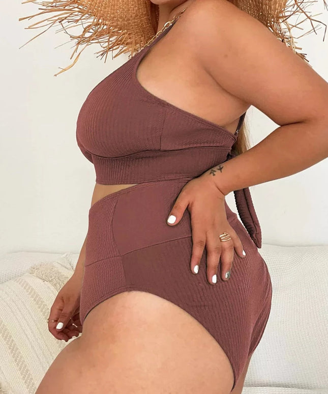 Dwuczęściowy strój kąpielowy plus size z prążkowanego materiału