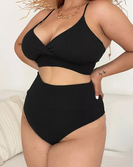 Dwuczęściowy strój kąpielowy plus size z prążkowanego materiału