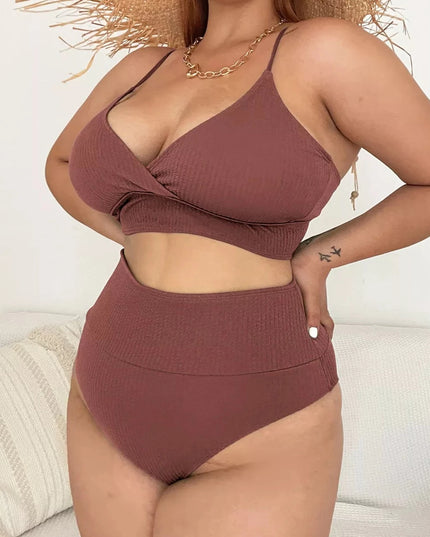 Dwuczęściowy strój kąpielowy plus size z prążkowanego materiału