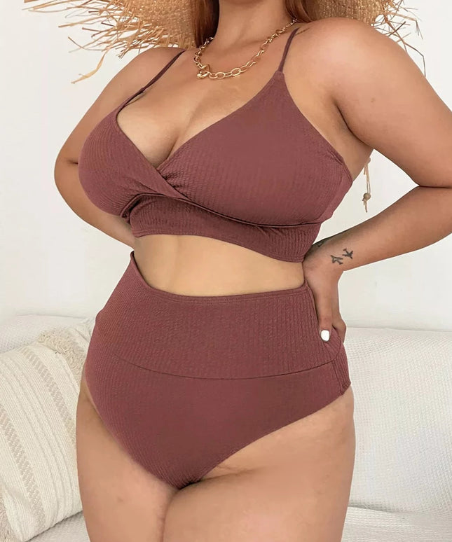 Dwuczęściowy strój kąpielowy plus size z prążkowanego materiału