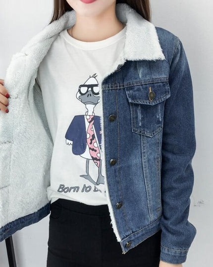 Damska kurtka przejściowa jeansowa z ociepleniem