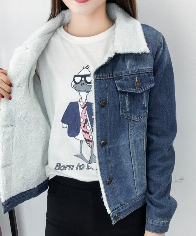 Damska kurtka przejściowa jeansowa z ociepleniem