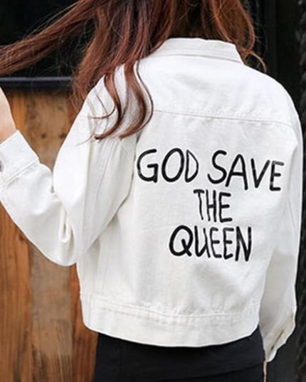 Damska kurtka przejściowa z nadrukiem na plecach