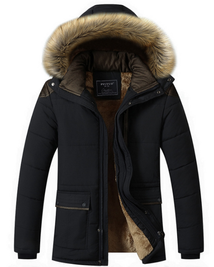 Męska kurtka zimowa ocieplana z kapturem obszytym futerkiem
