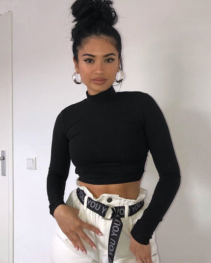 Damska koszulka z długim rękawem z odkrytymi plecami