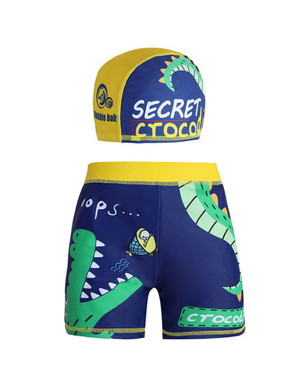 Kąpielówki dla chłopców z czepkiem kąpielowym w zwierzątka
