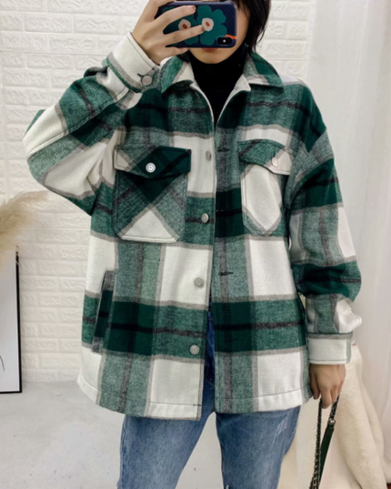 Damska kurtka przejściowa koszulowa w kratkę