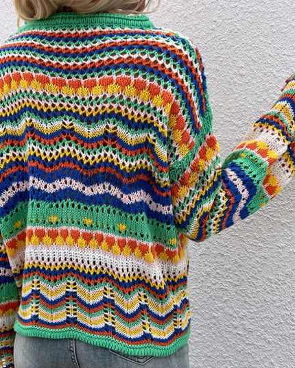 Damski sweter dziergany wielokolorowy