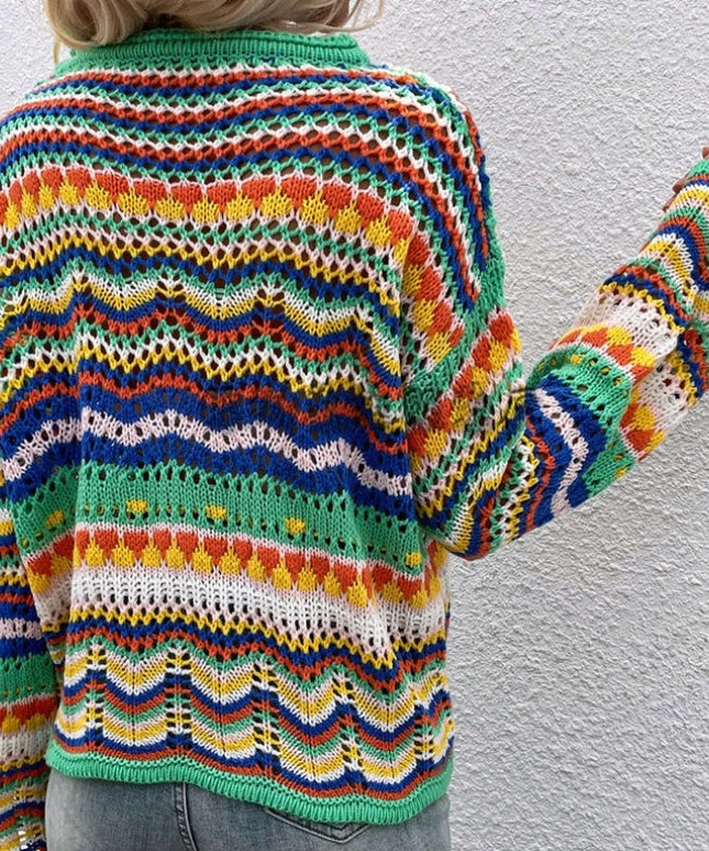 Damski sweter dziergany wielokolorowy