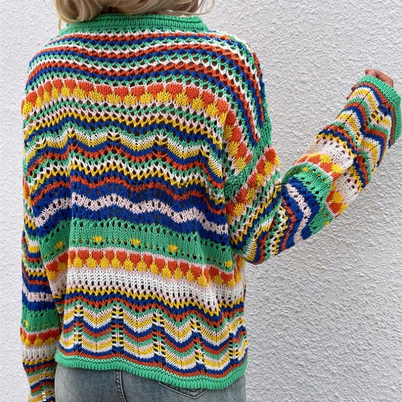Damski sweter dziergany wielokolorowy
