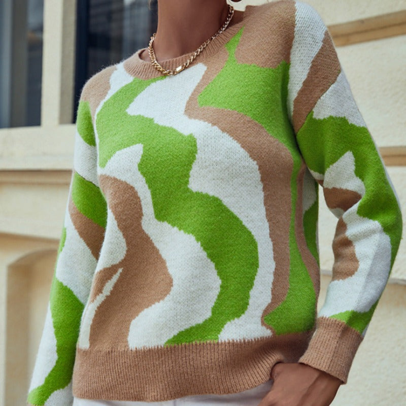 Damski sweter o klasycznym kroju trzykolorowy