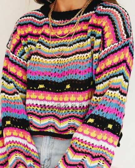 Damski sweter dziergany wielokolorowy