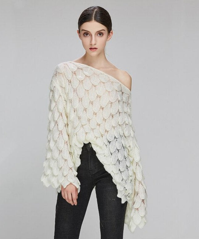 Damski sweter dziergany na jedno ramię