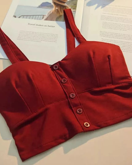 Damski crop top z guziczkami