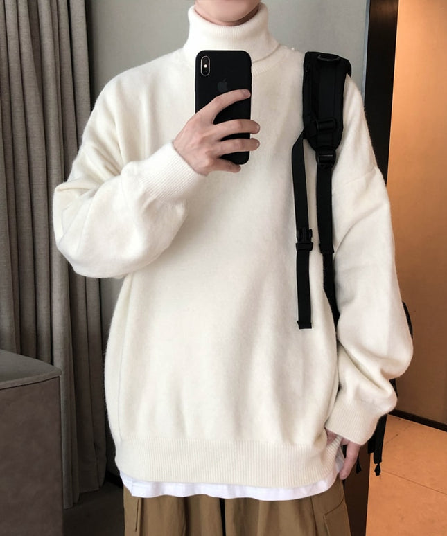 Męski sweter typu golf o luźnym fasonie