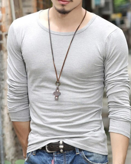 Męska koszulka z długim rękawem klasyczna z okrągłym dekoltem