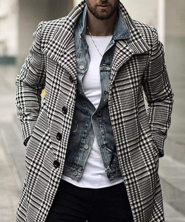 Męski czterorzędowy płaszcz w kratkę