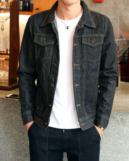 Męska kurtka jeansowa o prostym kroju z przeszyciami