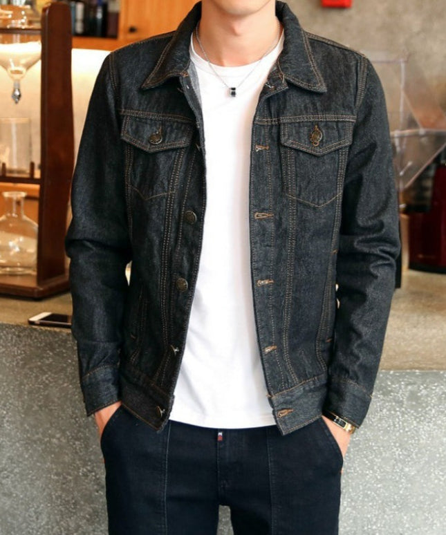 Męska kurtka jeansowa o prostym kroju z przeszyciami