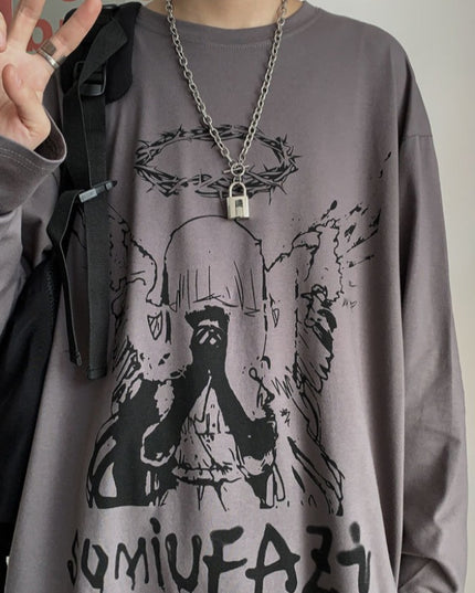 Męska koszulka z długim rękawem o luźnym kroju z nadrukiem