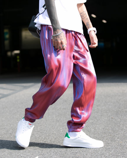 Męskie spodnie treningowe z połyskującej tkaniny