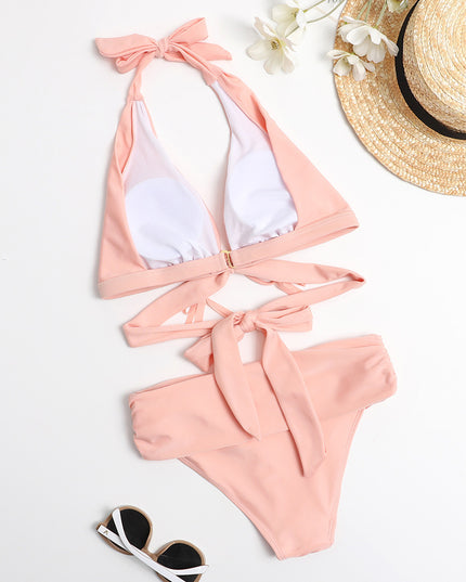 Damski dwuczęściowy strój kąpielowy bikini z wycięciami i frędzlami