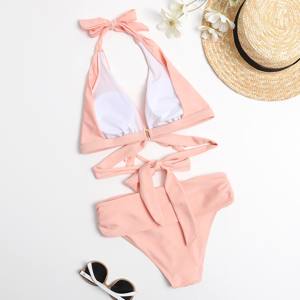 Damski dwuczęściowy strój kąpielowy bikini z wycięciami i frędzlami