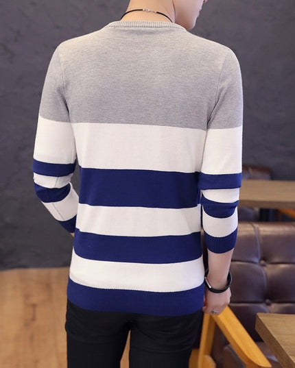 Męski sweter z dekoltem w łódkę trzykolorowy
