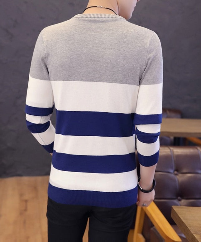 Męski sweter z dekoltem w łódkę trzykolorowy