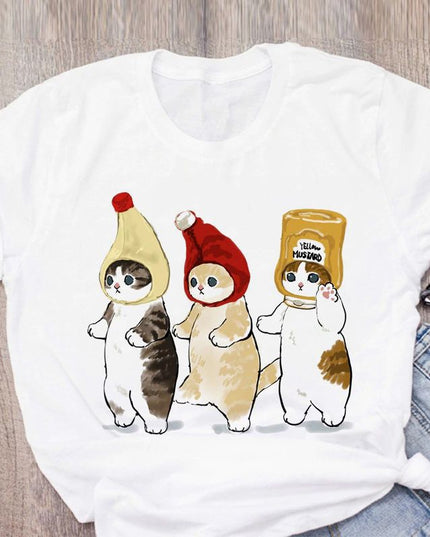 Damski T-shirt klasyczny we wzór kotków