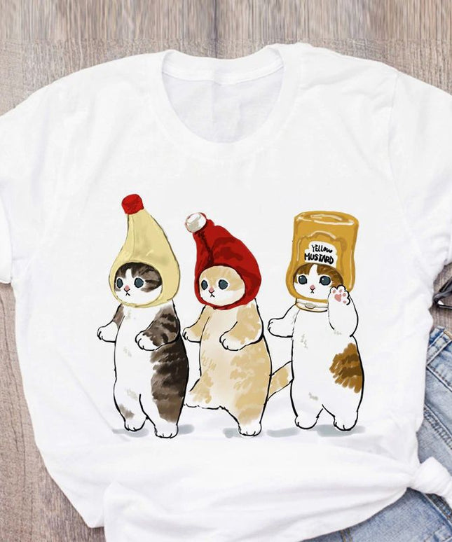 Damski T-shirt klasyczny we wzór kotków