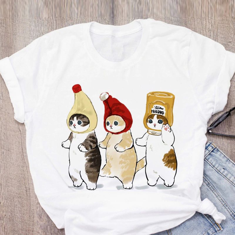 Damski T-shirt klasyczny we wzór kotków