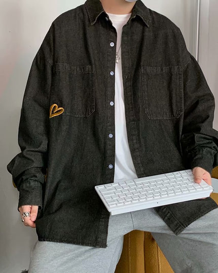 Męska kurtka jeansowa luźna z haftem