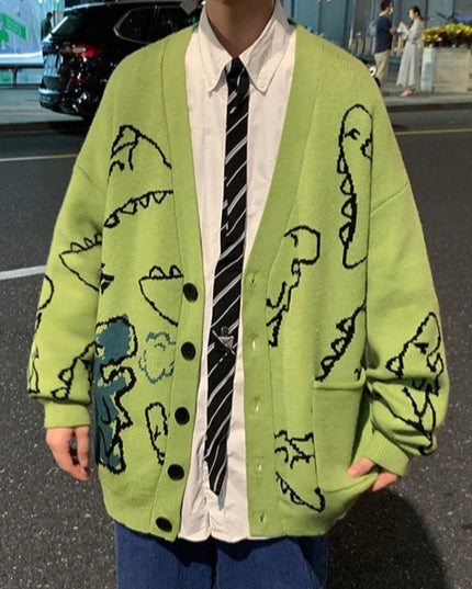 Męski sweter typu kardigan z dinozaurami