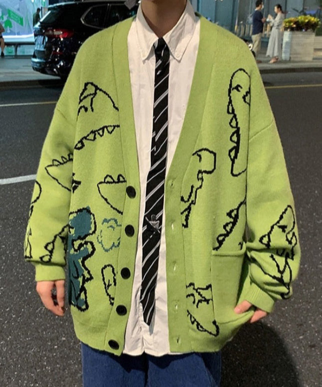 Męski sweter typu kardigan z dinozaurami
