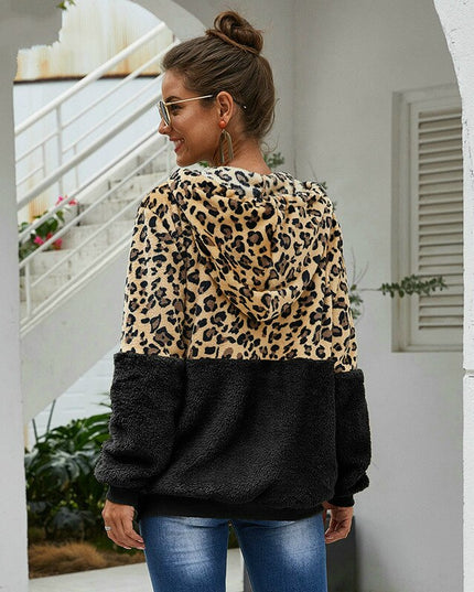 Damska bluza polarowa rozpinana z kapturem w panterkę