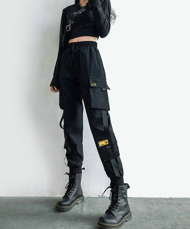 Damskie spodnie cargo z wysokim stanem