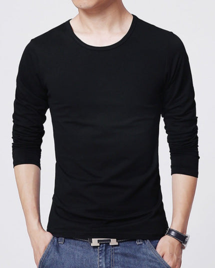 Męska koszulka z długim rękawem klasyczna z okrągłym dekoltem