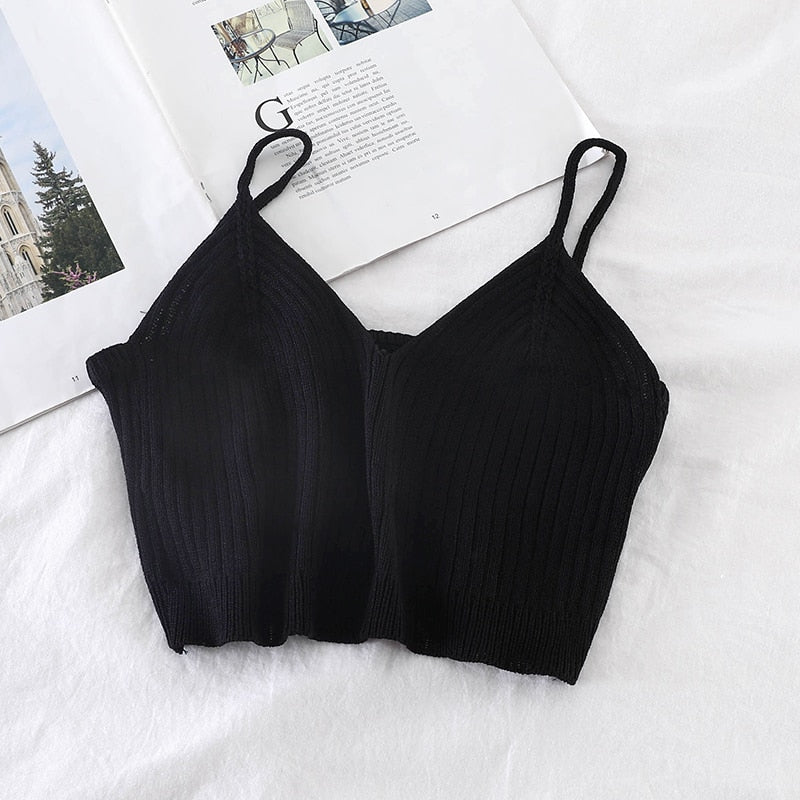 Damski crop top dzianinowy na ramiączkach