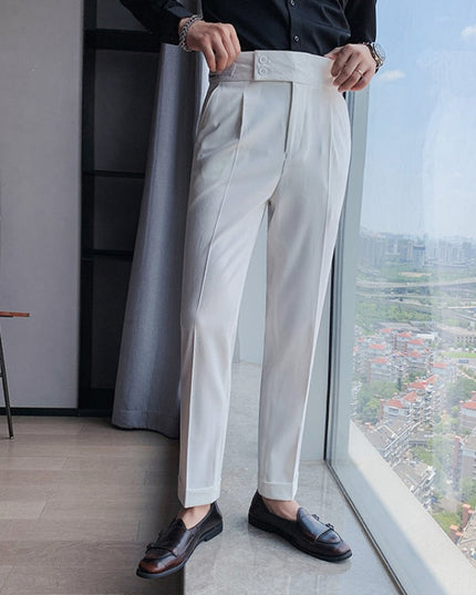 Męskie spodnie eleganckie z taliowanym pasem